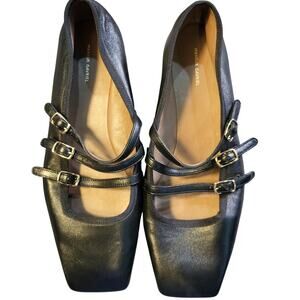 Mansur Gavriel Square Toe Mary Jane flat black leather three buckle 37.5 US 7.5